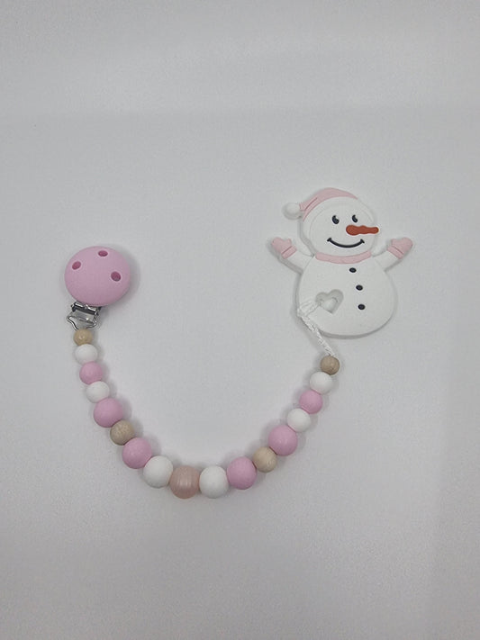 Beisskette Schneemann babyrosa