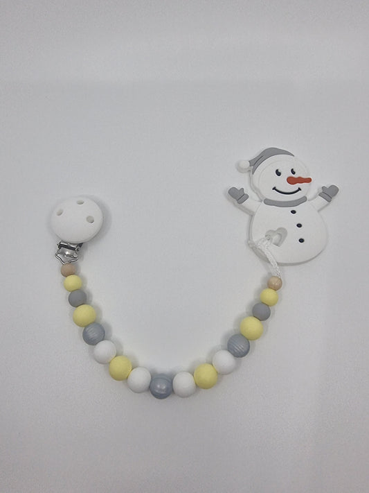 Beisskette Schneemann gelb/silbergrau